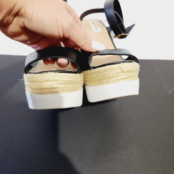 Steve  madden  black  espadrille  wedge platform leather sandals size 8 - Picture 3 of 10